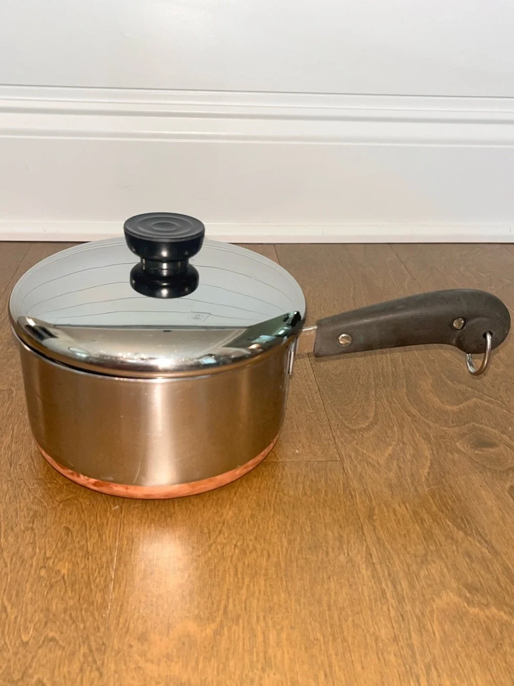 Vintage Revere Ware 1.5 Quart Stainless Steel / Copper Bottom Pot W/ Lid: 3973